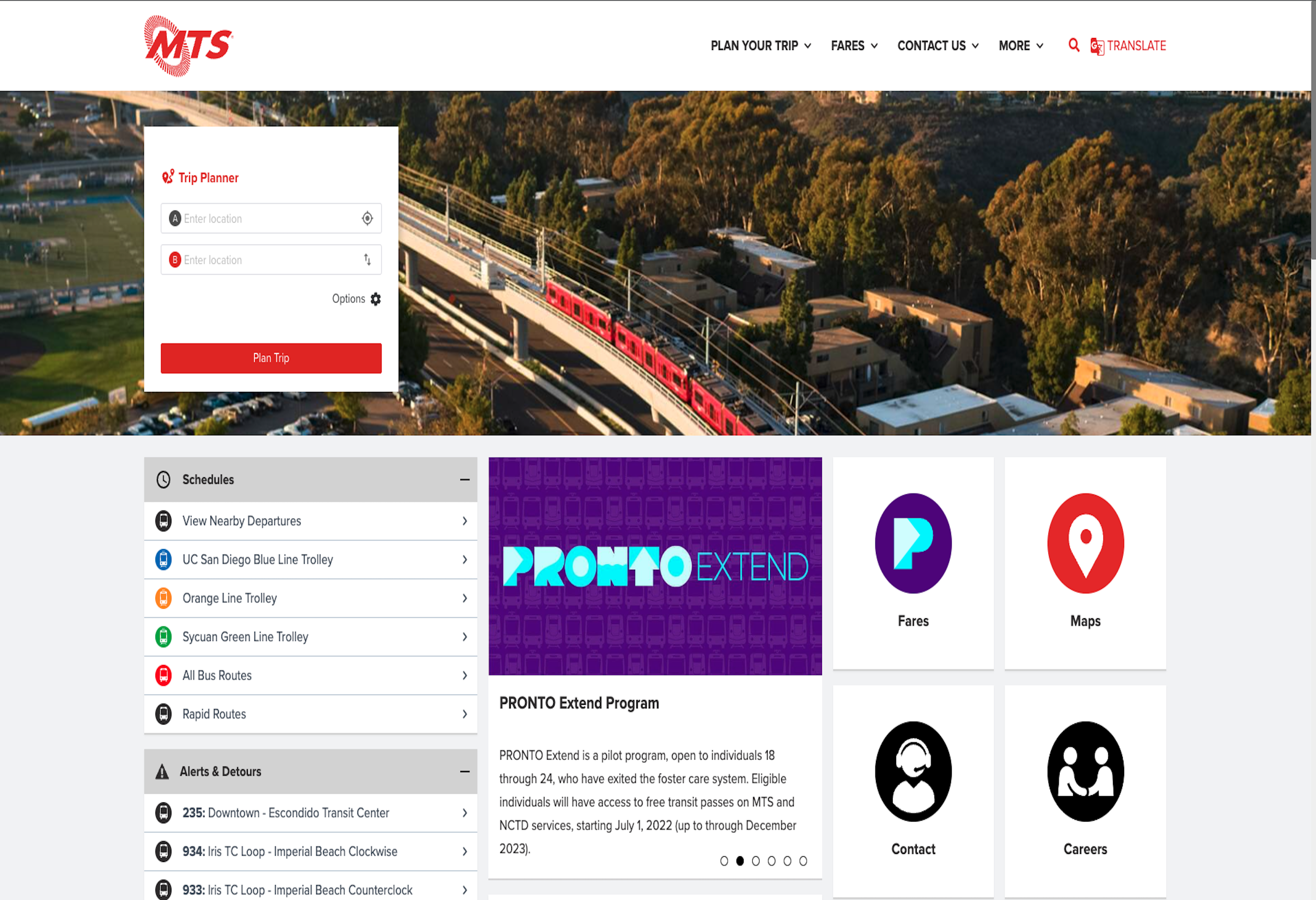 image of San Diego Metro Transit System (MTS) homepage