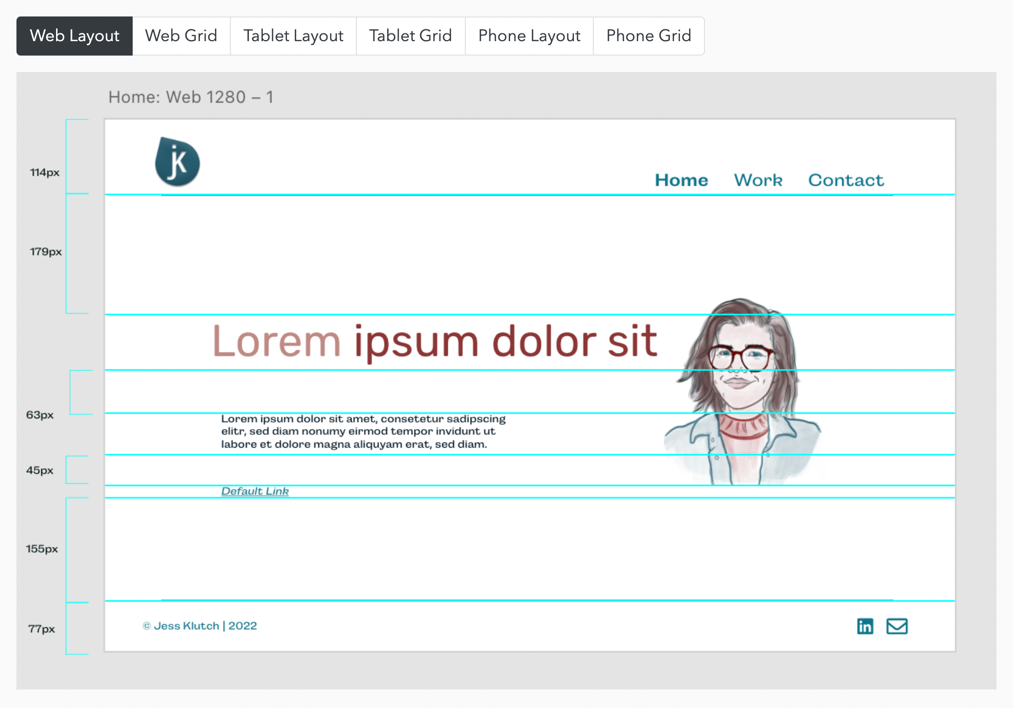 screenshot of design system measurements